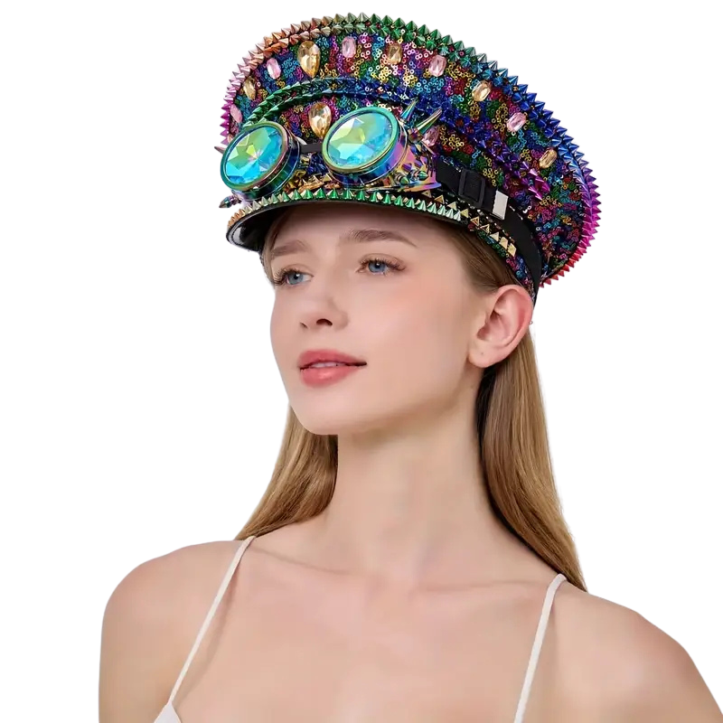 Steampunk Rhinestone Captain Hat with Goggles
