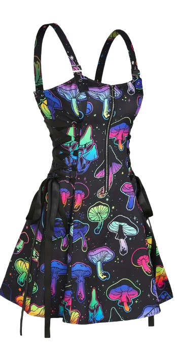Colorful Mushroom Print Sleeveless Dress