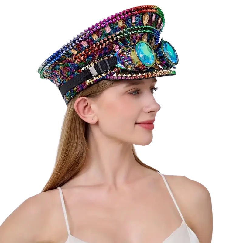 Steampunk Rhinestone Captain Hat with Goggles