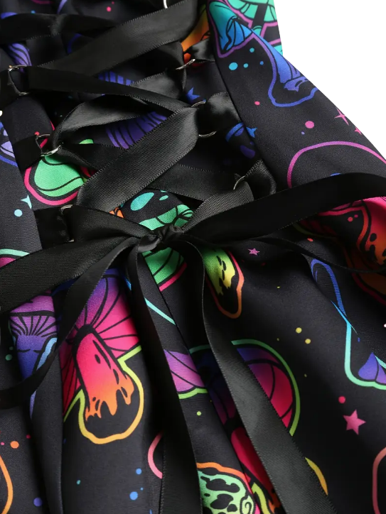 Colorful Mushroom Print Sleeveless Dress