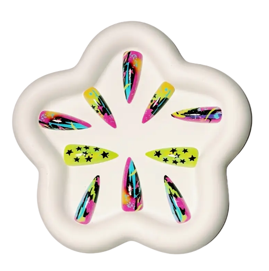 Vibrant Glow Graffiti Splatter Press‑On Nails