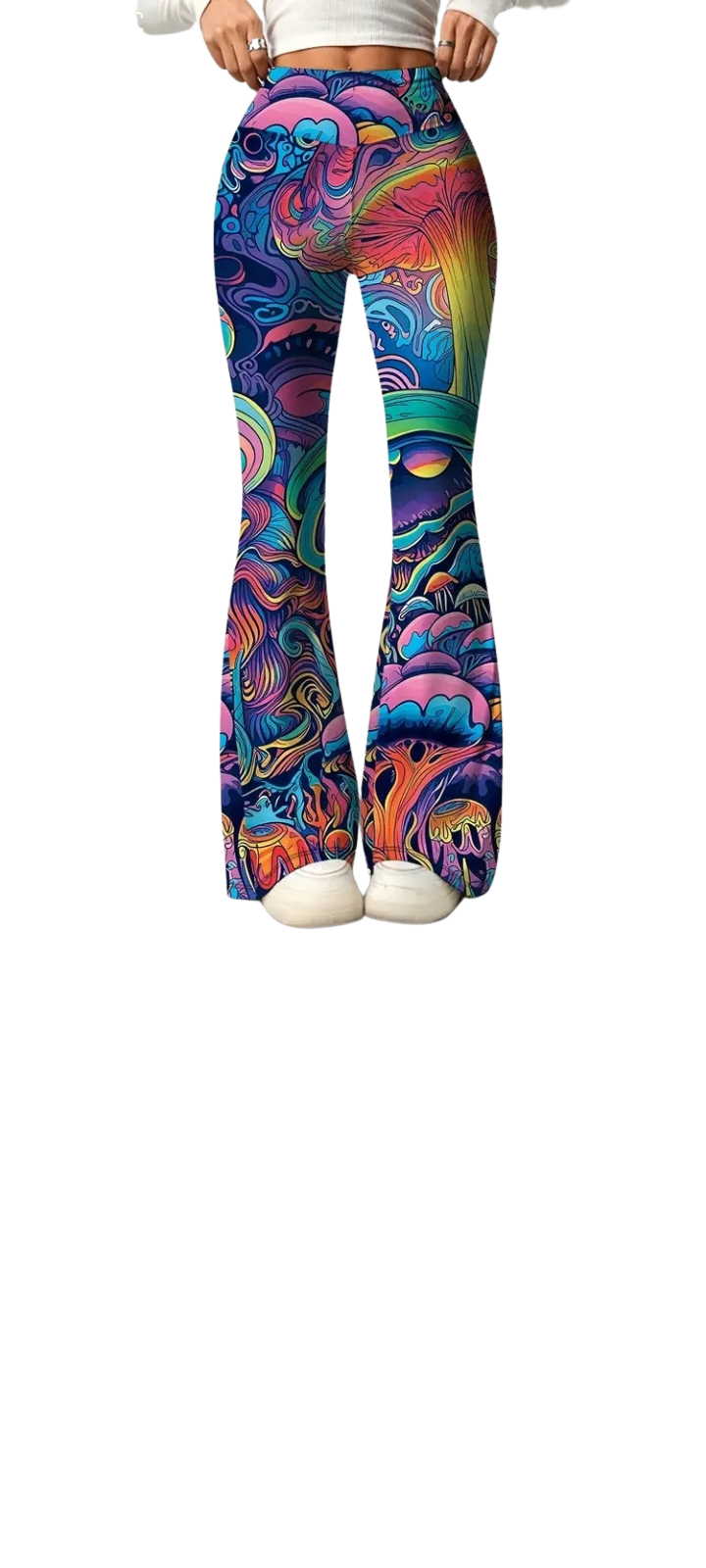 Psychedelic Flare Pants - High Waisted Bell Bottom Leggings with Vibrant Abstract Print