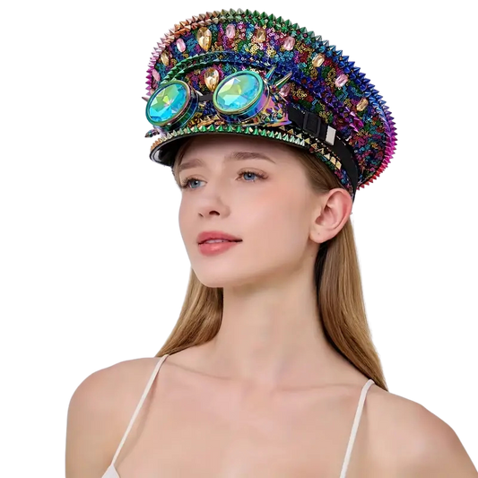 Steampunk Rhinestone Captain Hat with Goggles