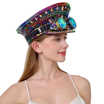 Steampunk Rhinestone Captain Hat with Goggles