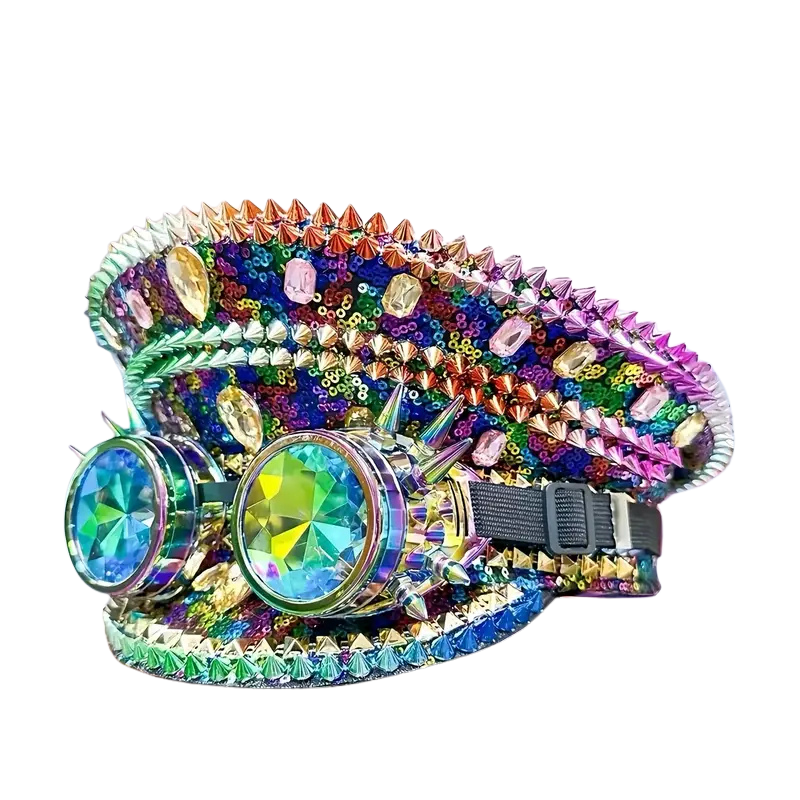 Steampunk Rhinestone Captain Hat with Goggles