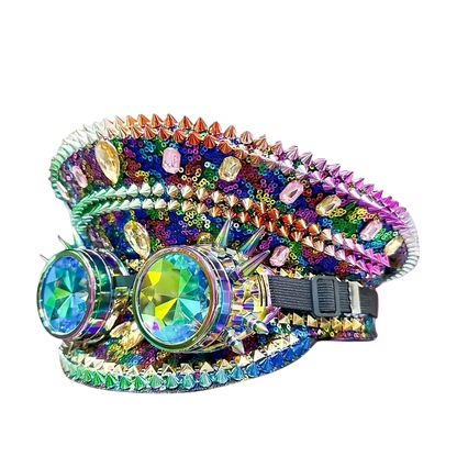Steampunk Rhinestone Captain Hat with Goggles