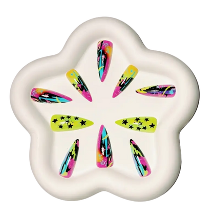 Vibrant Glow Graffiti Splatter Press‑On Nails