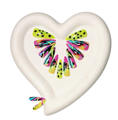 Vibrant Glow Graffiti Splatter Press‑On Nails