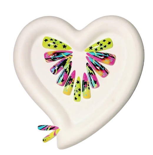 Vibrant Glow Graffiti Splatter Press‑On Nails