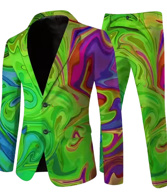 Stylish Men's Suit with Neon Stitching and Glow-Inspired Color Blocking