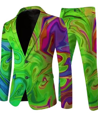 Stylish Men's Suit with Neon Stitching and Glow-Inspired Color Blocking