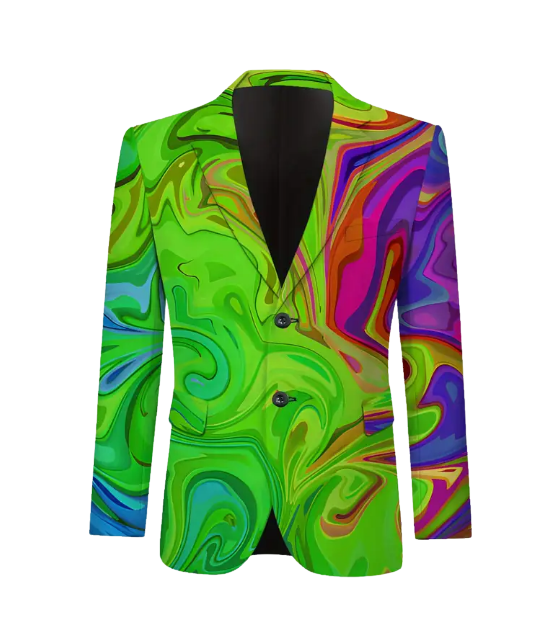 Stylish Men's Suit with Neon Stitching and Glow-Inspired Color Blocking