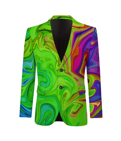 Stylish Men's Suit with Neon Stitching and Glow-Inspired Color Blocking